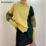 2022 Autumn Winter Loose Color Contrast Pullover Basic Warm Sweater for Women Soft Kniited O Neck Sweater Women