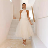 Women's Clothing 2025 Spring And Summer New High Fashion Mesh High-Collar Casual Hanging Neck Dress