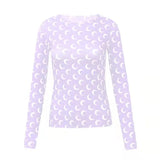Sexy Thin Tight-fitting Fashion Moon Print Long Sleeves T-shirt 2022New Spring Summer Female Ice Silk Sunscreen