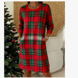 Women's Fashion V-Neck Retro National Style Print Loose Long-Sleeved Large Swing