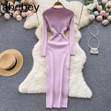 Solid Sexy Sweater Dress 2022 Women O Neck Long Sleeve Maxi Long Dress Autumn Streetwear Knitted Bodycon
