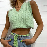 Argyle Plaid Y2k Tank Top Women Fashion Knitted Sweater Undershirt 90S Knitwear Autumn Basic