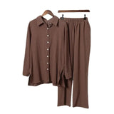 Linen Wide Leg Pants Set Two Piece Set Women Vintage Boho Maxi Shirt Autumn Holiday Loose Work Streetwear Y2k Outfits-Outfit