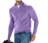 New Autumn Long Sleeve V-Neck Wool Woolen Zip-Up Men's Casual Polo
