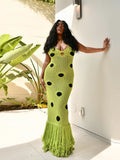 Summer New Women's Personality Round Dot Knitted Long Tweed Sling Dress