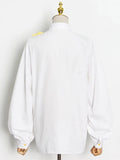 Patchwork Pleated Blouse Shirts For Female Lapel Collar Lantern Long Sleeve Colorblock Women's Casual Shirt