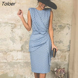 Woman Summer Plus Size 3XL Elegant Polka Dot Ruched Clothes White Sleeveless Tank Fitted Party Dresses For Women Fall