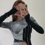 Sleeve T-shirts Womens New Designers Slim Irregular Patchwork Tie-dye O-neck Streetwear Chic Fashion Leisure Tees