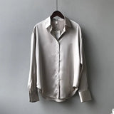 Shirts Fashion Long Sleeve Blouse Women Autumn Vintage Button Up White Loose Woman's Shirts Female Silk Shirt Women