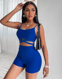 Sexy Straps Bandage Crop Top And Shorts 2 Piece