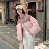 Down Cotton Clothing Women Short Style 2024 Autumn And Winter Korean Version Of Small Bread Clothing Thick Loose Color Stand Collar Coat-Outfit