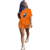 Fashion Print Street Hipster Short Sleeve T-Shirt And Shorts Two-Piece