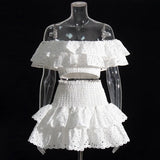 2025 Summer New French Temperament Two Sets Of High-End Wood Ear Top Sexy Skirt Short Suit