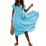 Summer Dress Women Casual Boho Ladies Sundress Loose Ruffles V Neck Beach Outfits Vintage Long Maxi Dresses