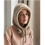 Rabbit Fur Hats Unisexc Winter Knitted Hooded Neck Collar Adjustable Elastic Warm Balaclava