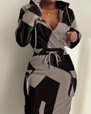Women's Autumn And Winter New Long-Sleeved Commuting Girded V-Neck