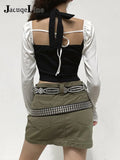 2022 Y2K Korean Retro Fairy Grunge Tee Button Ruched Crop Top Long Sleeve Harajuku Sweet Cute Kawaii T Shirt