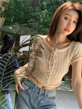 New Pure Style Short Sleeve Retro Strapped With Cardigan Sweet Cool Hottie Knitted