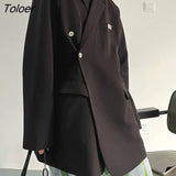 Women Irregular Button Big Size Casual Blazer New Lapel Long Sleeve Loose Fit Jacket Fashion Spring Autumn 2023
