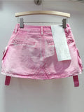 Women's Denim Skirt Solid Color High Waist Wrap Hip 3d Pockets A-line Short Cargo Miniskirt 2024 Summer New Fashion 29L6720-Outfit
