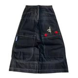 Tide Brand Hip-Hop Fully Embroidered Jeans High Street Skateboard Teenagers Loose Straight Wide-Legged Trousers-Outfit