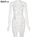 Puss Velvet Y2K Bandage Dress Women Strapless Hollow Sling Skinny Stretchy Soft Bodycon Summer Trend Vacation Party