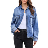 Shoulder-To-Shoulder Long-Sleeved Water Wash Old Collar Vintage Denim Shirt For