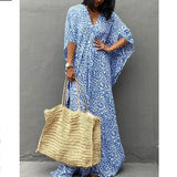 Women's Dress Fashion Beach Vacation Leopard Printed Robe Summer New Casual Elegant Loose V-Neck Split Floor-length