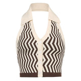 Halter Knitted Vest For Women Streetwear Fashion Striped Sexy Backless Slim Outfits Female Tank