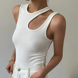 y2k White Cut Out Women's Tank Tops Sleeveless Slim T Shirts Female Clothing 2023 Summer Fashion crop top women camisetas-Outfit