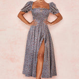 Women's New Broken Flower Collar Sexy Open Fork Spring Dress