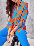 Loose Print Shirt Blouse Office Lady Long Sleeve Button Shirts For Women 2023 Fashion Boho Floral Autumn Top Femme Black-Outfit