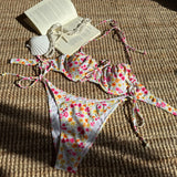 2025 New Small Fresh Floral Print Sexy Strap Bikini Split Swimsuit