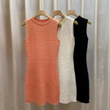 Summer New Sexy White Knitted Dress Female Korean Version Thin Waistless Sleeveless Bottom Bag
