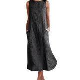 Summer New Women Loose Sleeveless Dress Fashion Sexy Rounk Neck Dress Casual Stripe Long Dresses Elegant Gown