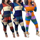 Piece Outfits Fall Women Clothes Active Thick Striped Ribbed Long Sleeve Knitted Sweater Matching Set Wholesale