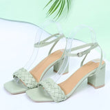 party Women Sandals Female Square High Heels Pu Leather Open Toe Lady New Summer Shoes Solid Soft Comfort Buckle