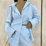 Basic Women Shorts Tracksuit Yellow Solid Girls Sportswear Suit Long Sleeve Shirts Tops And Shorts 2021 Summer