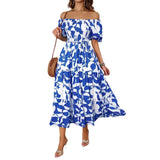 Elegant Printing Shoulder Bubble Sleeve Fashion Dress In