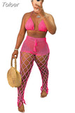Hollow Out Fishnet Crochet Bikini Top and Pants Suites Sexy Two Piece Set Beach Vacation Outfits Summer Wear
