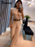 2 Pieces Sets Women Top And Pant Elegant Pant Outfits Women Sleeveless Blouse And Pant 2 Pieces Sets Solid Suit-Outfit