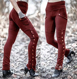 Fashion Handsome Lady Rivet Open Fork Design Pedal Trousers Emboldel Pocket Decor Pencil