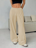 Women's Solid-Colored Trousers With Tight Belts With Wide-Legged Casual