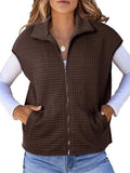 And Autumn Explosion Women's Collar Zipper Vest Waffge Pocket Sweatshirt Sleeveless Coat