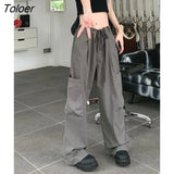 Pants Women Loose Pockets Teens Unisex Streetwear Retro Chic Ins Ulzzang Casual Baggy Vintage College Thin Summer