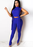 Sexy Stand Collar Sleeveless Crop Top Solid Lace Up Two Piece Pants