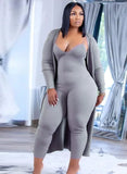 Strap Bodycon Jumpsuit and Matching Cardigans Plus Size Two Piece