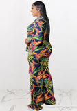 Formal Print Knotted Crop Top and Matching Pants 2PC