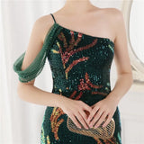 Sequin One Shoulder Slit Long Evening