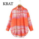 2022 Summer Casual Tie Dye Shirt Women Turn-down Collar Long Sleeve Top Fashion Loose Blouse Single Breasted Elegant